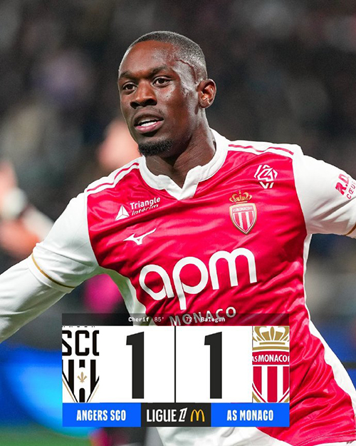 替补奇兵建功,昂热1-1逼平摩纳哥终结六轮不胜